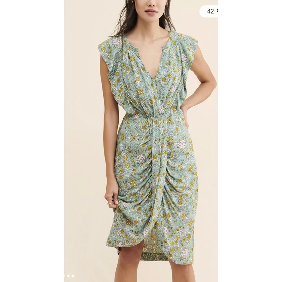Maeve Dresses & Skirts - Anthropologie Women's Maeve Blossom Ruffled Mini Dress Sage Floral Draped Sz 8